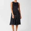Hobbs Adeline Spot Fit And Flare Dress, Black/White