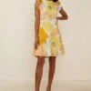 Oasis Bold Floral Print Scuba Skater Dress, Yellow/White