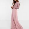 Maya Delicate Sequin Long Sleeve Maxi Dress With Ruffle With Tulle Skirt Vintage Rose/pink