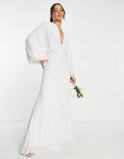 ASOS EDITION Ciara Sequin Kimono Sleeve Wedding Dress, White
