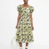 Ted Baker MAYSIIE Puff Sleeve Tiered Midi Dress, Green/Multi