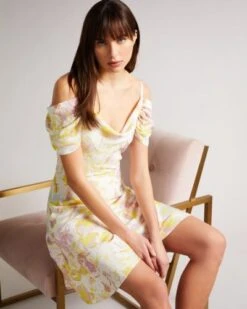 Ted Baker CAMILY Mini Cowl Front Satin Dress, White/Multi