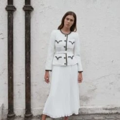 SELF PORTRAIT SELF-PORTRAIT Bouclé-knit And Chiffon Midi Dress, Ivory