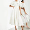 ASOS EDITION Bridget Jacquard Puff Sleeve Wedding Dress With Cut Out Back, Ivory
