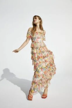 Coast Printed Mesh Tiered Maxi Dress, Yellow/Multi -EleganceWear Store COAST MAY SS 2021 SHOT 08 WEDDING GUEST 1005 40 scaled e1625728564889