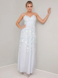 Chi Chi Jazzie Embroidered Bridesmaid Maxi Dress, Blue
