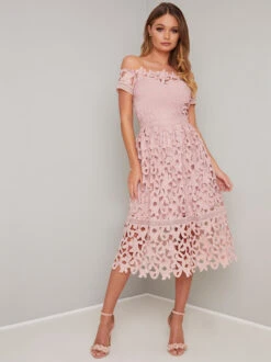 Chi Chi Lizia Lace Off The Shoulder Dress, Pink/Blush