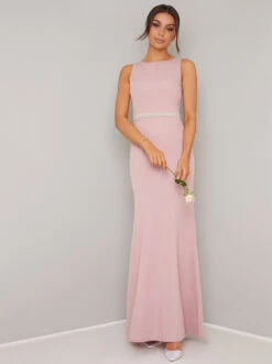 Chi Chi Rubie Open Back Bridesmaid Maxi Dress, Pink/Blush