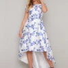 Chi Chi Simone Floral Bardot High Low Dress, Blue/White