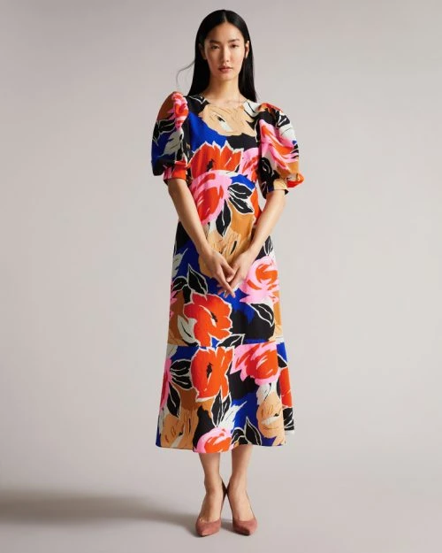 Ted Baker HARPIA Floral Midi Dress, Black/Multi 1 Ted Baker HARPIA Floral Midi Dress, Black/Multi