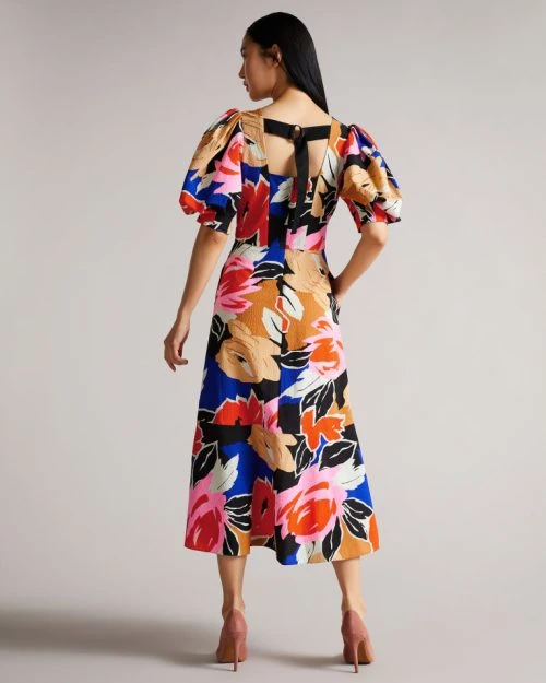 Ted Baker HARPIA Floral Midi Dress, Black/Multi 2 Ted Baker HARPIA Floral Midi Dress, Black/Multi - Image 2