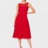 Hobbs Palmer Jacquard Pleated Dress, Red