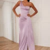 Chi Chi One Shoulder Satin Maxi Bridesmaid Dress In Lilac