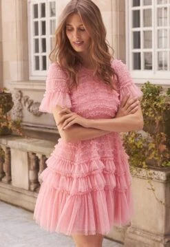 Needle & Thread Needle & Thread Valentine Ruffle Micro Mini Dress, Pink