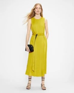 Ted Baker PLEANA Midi Pleat Dress, Yellow