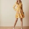 Ted Baker POSYY Cabana Long Sleeve Mini Dress, Yellow/Multi