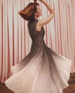 Phase Eight Simara Ombre Pleated Halterneck Dress, Espresso Brown/Nude