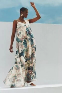 Principles Tie Dye Trapeze Dress, Blush/Blue/Multi