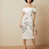 Ted Baker TRIXIIY Pergola Bardot Bodycon Dress, Ivory/Multi