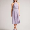 Ted Baker Camylie Lace Insert Asymmetric Pleat Midi Dress, Lilac/Purple