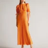 Ted Baker LYSETTE Tie Detail Satin Tea Dress, Orange