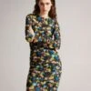 Ted Baker TTINNA Retro Flood Ruched Front Shift Dress, Blue/Green/Multi