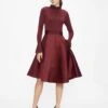 Ted Baker ZADI Frill Neck Full Skirt Dress, Maroon Red