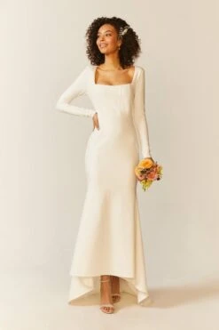 Coast Long Sleeve Bridal Maxi Dress With Trail, Ivory