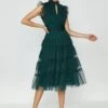 Coast Tulle Tiered Frill Sleeve Dress, Green