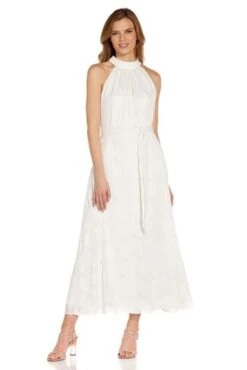 Adrianna Papell Geo Jacquard Halter Midi Dress, Ivory