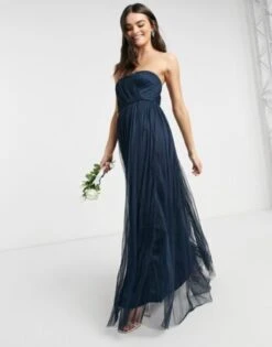 ASOS Anaya With Love Bridesmaid Tulle Bandeau Maxi Dress In Navy