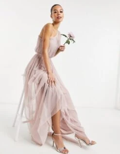 ASOS Anaya With Love Bridesmaid Tulle One Shoulder Maxi Dress In Pink
