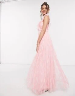 Anaya With Love Petite Pleat Front Printed Maxi Dress In Pink Print