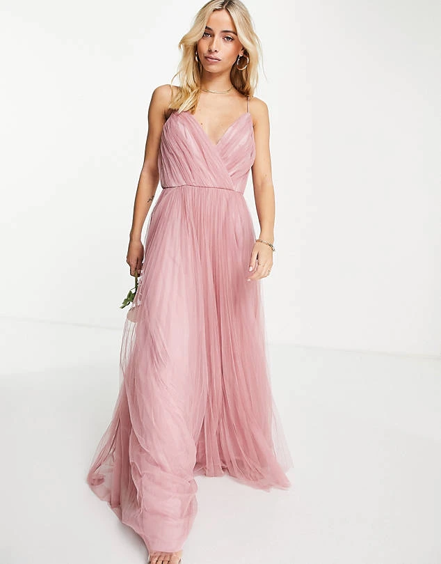 Front Page -EleganceWear Store asos design bridesmaid cami pleated tulle maxi dress in rose pink blush