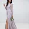 ASOS DESIGN Bridesmaid Maxi Dress Linear Sequin Long Sleeves, Grey/Lilac