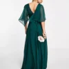 ASOS DESIGN Bridesmaid Ruched Bodice Drape Maxi Dress Flutter Cape Sleeve In Forest