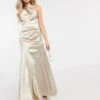 ASOS DESIGN Bridesmaid Satin Halter Maxi Dress With Panelled Skirt And Keyhole Detail Oyster