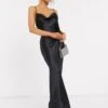 ASOS DESIGN Cami Maxi Slip Dress In High Shine Satin With Lace Up Back, Black
