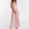 ASOS DESIGN Premium Pleat Cup Detail Lace Insert Cami Maxi Dress In Soft Pink
