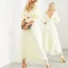 ASOS EDITION Blouson Sleeve Midi Dress In Organza Check, Pale Lemon
