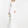 ASOS EDITION Camilla Satin Long Sleeve Wedding Dress With Seam Details, Ivory