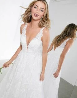 ASOS EDITION Celia Beaded Floral Embroidered Mesh Wedding Dress, Ivory