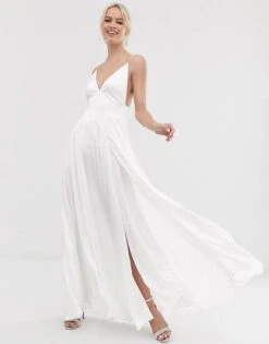 ASOS EDITION Double Split Front Cami Wedding Dress, Ivory