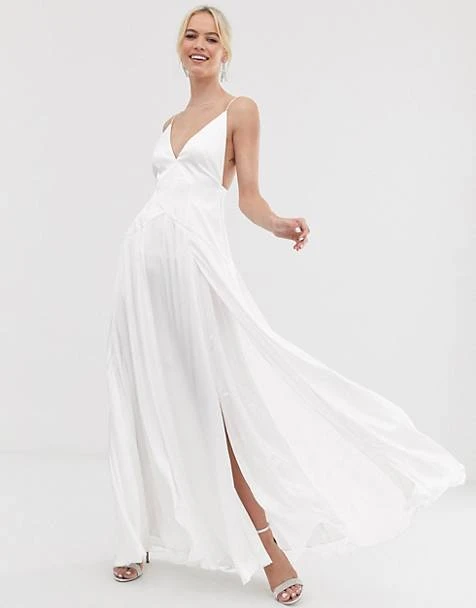 ASOS EDITION Double Split Front Cami Wedding Dress, Ivory -EleganceWear Store asos edition double split front cami wedding dress ivory