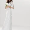 ASOS EDITION Embroidered Flutter Sleeve Wedding Dress, White