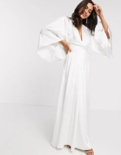 ASOS EDITION Extreme Cape Sleeve Maxi Wedding Dress In Ivory
