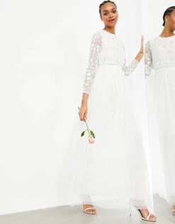 ASOS EDITION Fleur Embellished Crop Top Wedding Dress, Ivory