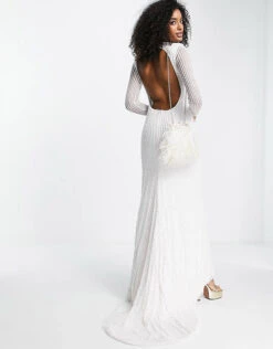 ASOS EDITION Genevieve Linear Sequin Wedding Dress With Fishtail, Ivory