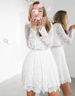 ASOS EDITION Gigi Crop Top Lace Mini Wedding Dress, Ivory