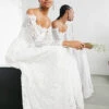 ASOS EDITION Hazel Lace Long Sleeve Off Shoulder Wedding Dress, Ivory